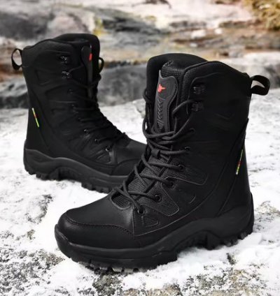 Winter Women High-Top Outdoor Plush Leather Hiking Shoes