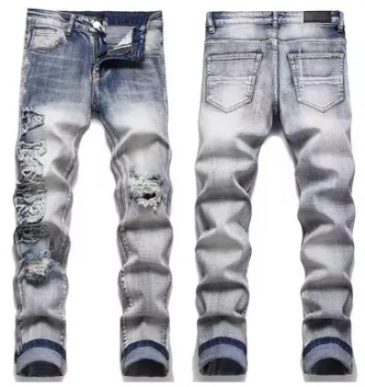 Slim Fit Patchwork Elastic Fashionable Men's Jeans