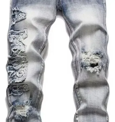 Slim Fit Patchwork Elastic Fashionable Men's Jeans