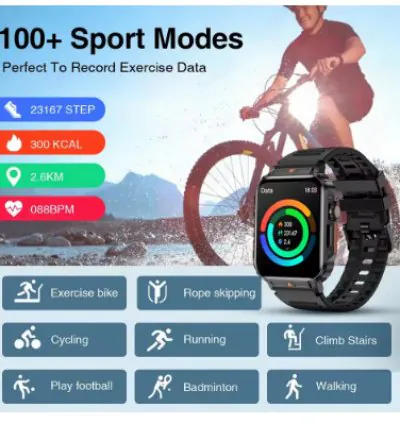 LIGE Health Monitoring Waterproof Sport Fitness 1.95 Inch Smartwatch