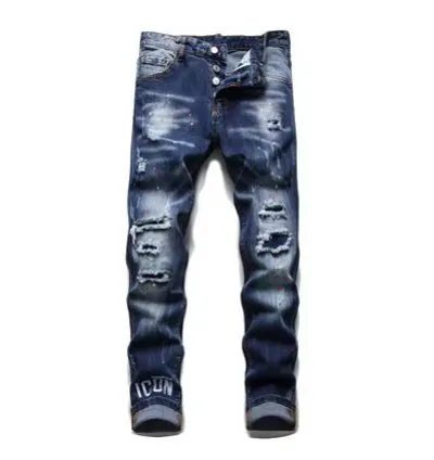 High End iHand Painted Multi Hole Adhesive Fabric Worn Pants, Jeans