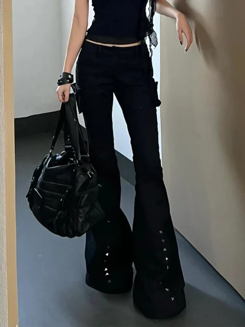High Waist Flared Jeans Black Retro Y2K Women's Pants