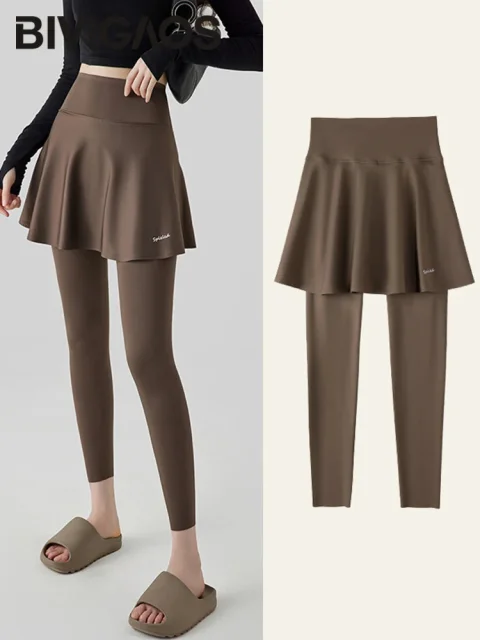 Two Pieces Seamless Fitness Pant Skirt