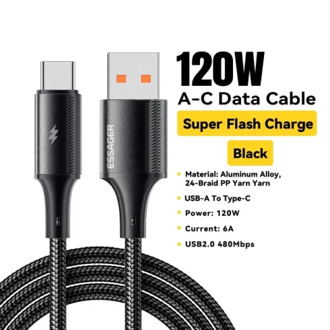 Essager 120W 6A USB Type C Cable For Xiaomi 11 Realme Huawei